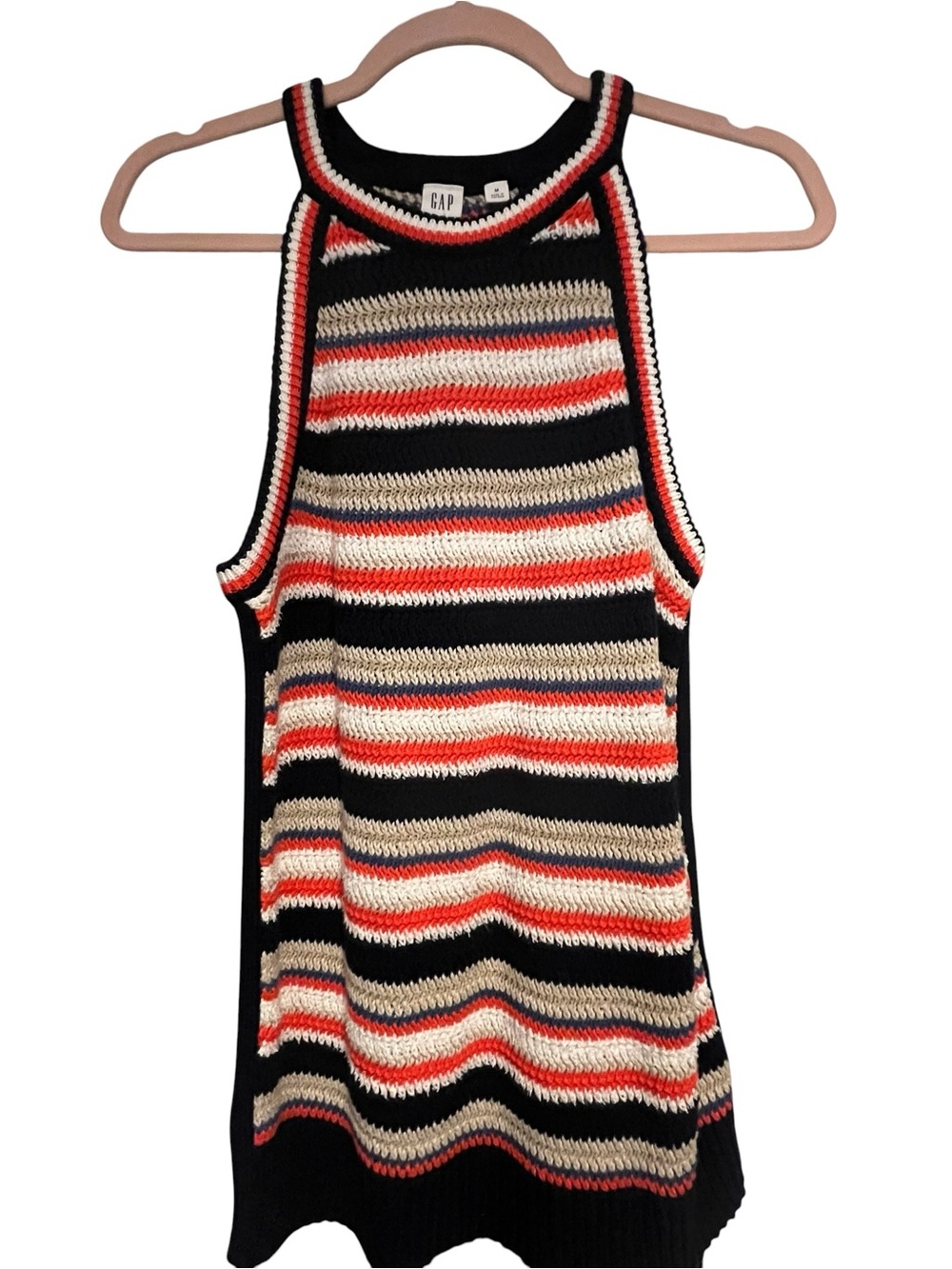 GAP Size M Striped Crochet Halter Tank - Black, Cream, Red, Navy